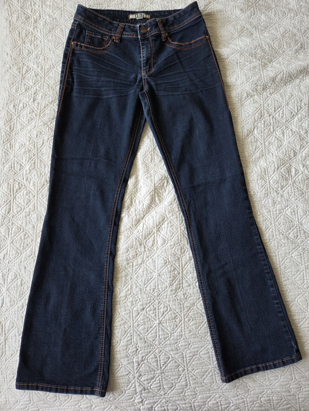 17/21 Exclusive Denim Y2K Bootcut Flare Jeans Dark Wash Contrast Stitch Size 8